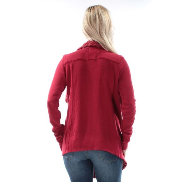 LUCKY BRAND Womens Red Metalic Long Sleeve Open Cardigan Sweater S - Picture 2 of 3